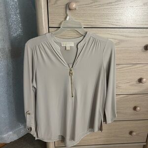 Michael Kors Light Gray Blouse with Gold Zipper